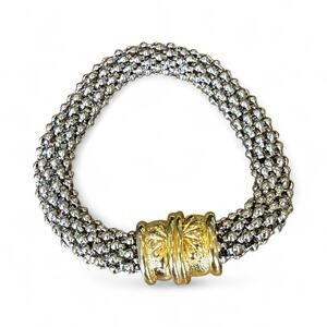 Two-Tone Mesh Magnetic Popcorn Style Bracelet 8” Length 9mm Wide